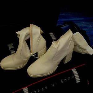 forever 21 white thigh high heeled boots with leather finish